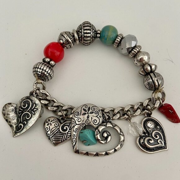 DaVinci Silver Tone Multi Heart Chunky Charm Bracelet - Picture 1 of 5